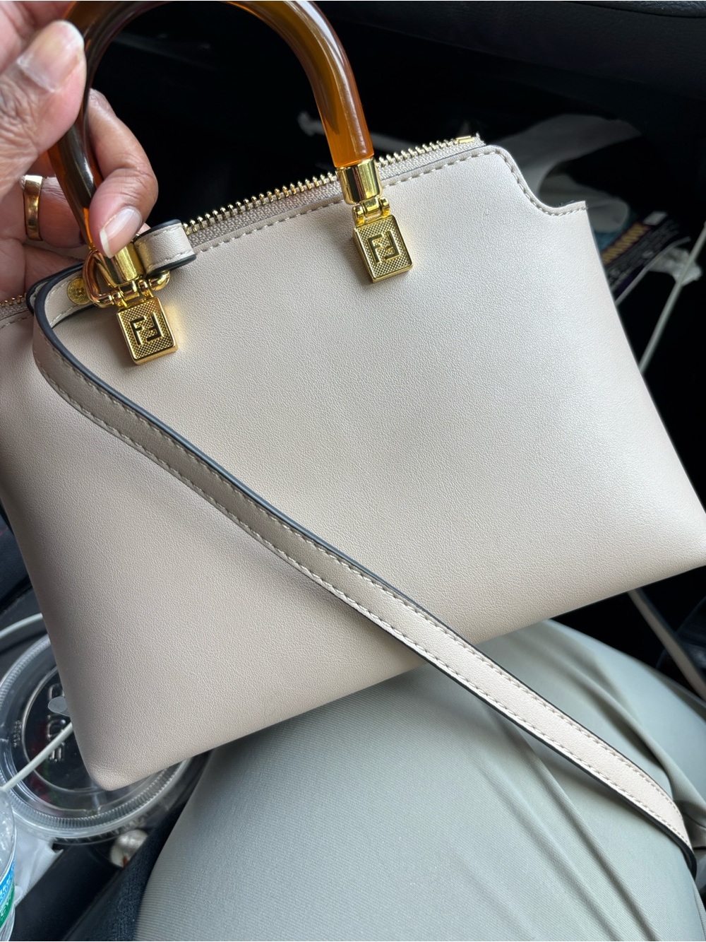 Fendi Taupe Mini Top-Handle Bag with Tortoiseshell Accent - Picture 8 of 8